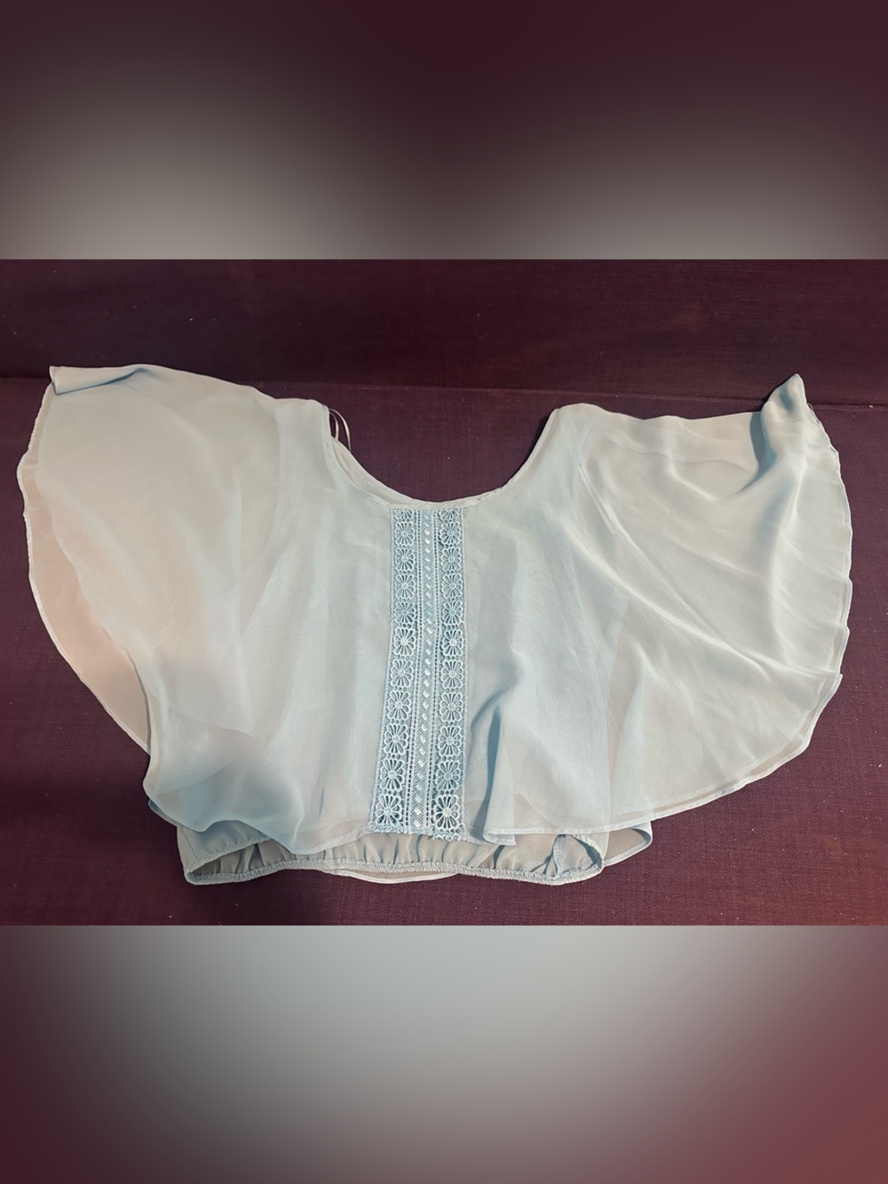 Love By Design Pale Blue Lace-Trim Flutter Crop Top